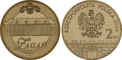 Польша 2 злотых 2006 MW, серия польские города, Жагань (Zagan) KM 569 нордик UNC 4448-652