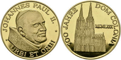 ЕВРОПА МЕДАЛЬ ND ИОАНН ПАВЕЛ II, 100 ЛЕТ КАФЕДРАЛЬНОМУ СОБОРУ КОЛОНИИ UNC 1087-1-44