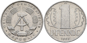 ГДР 1 пфенниг 1968 A KM 8.1 алюминий 100-1258