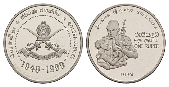 Шри-Ланка 1 рупия 1999 50 лет армии Шри-Ланки KM 162 сталь плакированная никелем PROOF 1082-9-12