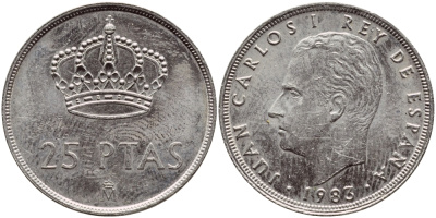 Испания 25 песет 1983 Хуан Карлос I (1975-2014) KM 824 медно-никель 4398-737