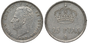 Испания 25 песет 1982 Хуан Карлос I (1975-2014) KM 824 медно-никель 4123-1236