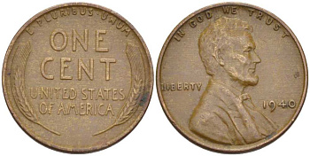 США 1 ЦЕНТ 1940 ЛИНКОЛЬН KM 132 бронза 99-851