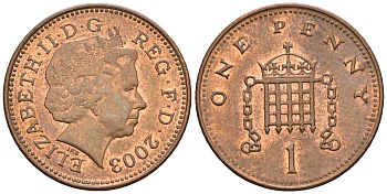 Великобритания 1 пенни 2003 Елизавета II (1952-2022) KM 986, Spink 4710 (B5) сталь плакированная медью 4609-569