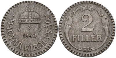 Венгрия 2 филлера 1940 KM 518.2 сталь 4115-964