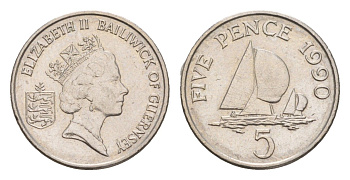 Гернси 5 пенсов 1990 KM 42.2 медно-никель aUNC 4655-863
