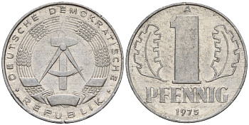 ГДР 1 пфенниг 1975 A KM 8.1 алюминий 105-1011