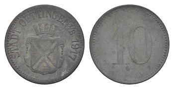 Эттинген 10 пфеннигов 1917 Funck 401.2A, Men18 24787.2 цинк 4636-727