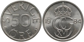 Швеция 50 эре 1984 U Карл XVI Густав (1973- ) KM 85 медно-никель UNC 181-133