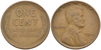 США 1 ЦЕНТ 1946 ЛИНКОЛЬН KM А132 медь цинк 218-512