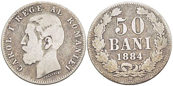 Румыния 50 бани 1884 B, Кароль I (1881-1914) KM 21.1 серебро 441-1235