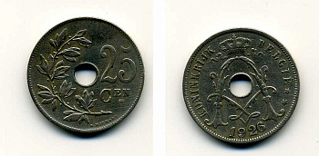 БЕЛЬГИЯ 25 САНТИМОВ 1926 BELGIE KM 69 медно-никель 41-843