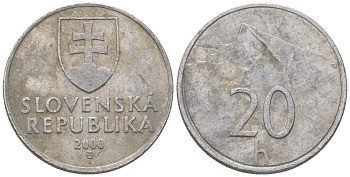 Словакия 20 геллеров 2000 MK KM 18 алюминий 4164-557
