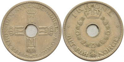 Норвегия 1 крона 1925 Хокон VII (1905-1957) KM 385 медно-никель 4402-312