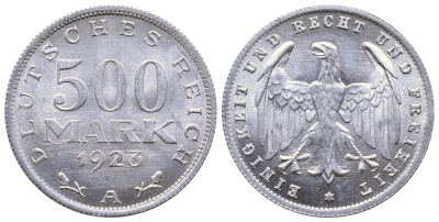 ГЕРМАНИЯ 500 МАРОК 1923 А KM 36, J. 305 алюминий 4380-631