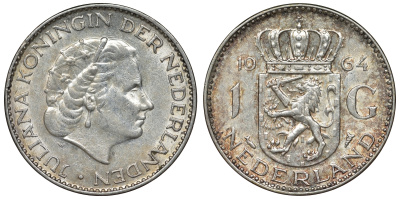 Нидерланды 1 гульден 1964 Юлиана (1948-1980) KM 184 серебро 71-1137