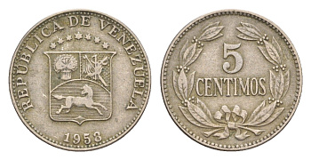 Венесуэла 5 сентимо 1958 Y 38.1 медно-никель 4649-845