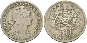 Португалия 50 сентаво 1940 KM 577 медно-никель 4172-327
