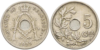 Бельгия 5 сантимов 1925 Belgique, Альберт I (1909-1934) KM 66 медно-никель 3309-1263