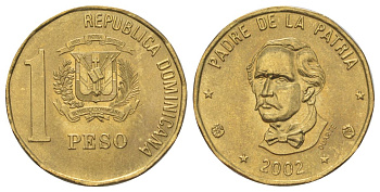 Доминиканская Республика (Доминикана) 1 песо 2002 KM 80.2 латунь UNC 4622-1212