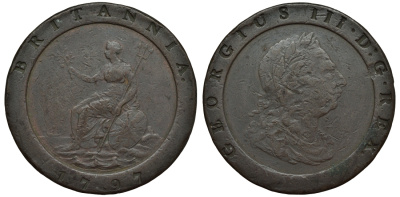Великобритания 2 пенса 1797 Георг III (1760-1820), большой формат, вес 56,33 гр KM 619, Spink 3776 медь 1524-613