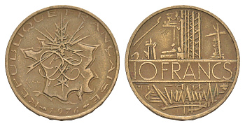 Франция 10 франков 1976 KM 940 медь алюминий никель 4543-714