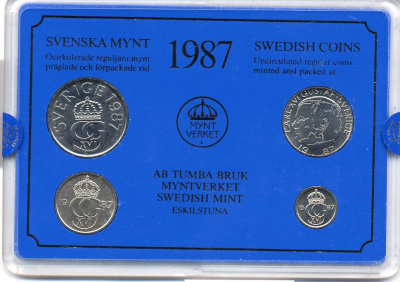 Швеция набор монетного двора из 4 монет 1987 в пластике, Карл XVI Густав (1973- ) KM MS43 UNC 4-3-7-153