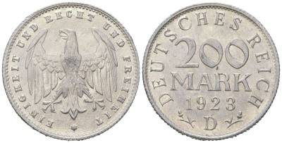 Германия 200 марок 1923 D KM 35 алюминий aUNC 34-137