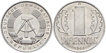 ГДР 1 пфенниг 1968 A KM 8.1 алюминий 4189-516