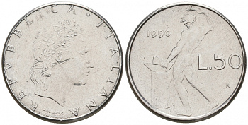 ИТАЛИЯ 50 ЛИР 1990 R КУЗНЕЦ KM 95.2 сталь 187-149