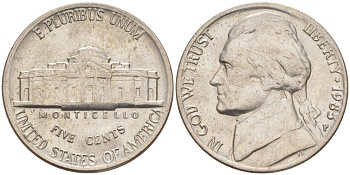 США 5 ЦЕНТОВ 1985 P, ДЖЕФФЕРСОН KM A192 медно-никель 4114-1026