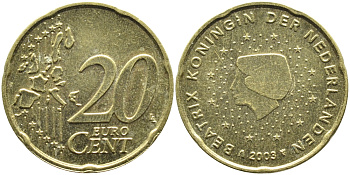 Нидерланды 20 евроцентов 2003 Беатрикс (1980-2013) KM 238 нордик UNC 08-1052