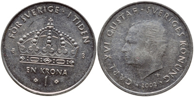 Швеция 1 крона 2002 Карл XVI Густав (1973- ) KM 894 медно-никель 4110-931