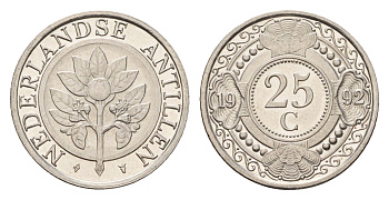 Нидерландские Антильские острова (Нидерландские Антилы) 25 центов 1992 Беатрикс (1980-2013) KM 35 никель сталь UNC 4588-744