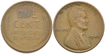 США 1 ЦЕНТ 1944 ЛИНКОЛЬН KM А132 медь цинк 218-917
