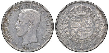 Швеция 2 кроны 1912 W, Густав V (1907-1950) KM 787 серебро 4178-1311