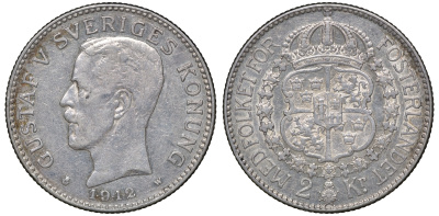 Швеция 2 кроны 1912 W, Густав V (1907-1950) KM 787 серебро 4178-1311