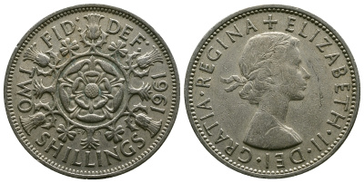 Великобритания 2 шиллинга (флорин) 1961 Елизавета II (1952-2022) KM 906, Spink 4146 медно-никель 4382-322