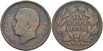 Португалия 20 рейсов 1883 Луиш (Людовик) I (1861-1889) KM 527 бронза 4565-133