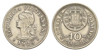 Сан-Томе и Принсипи 10 сентаво 1929 KM 2 никель латунь 4127-715