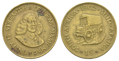 ЮАР 1 цент 1962 Ян ван Рибек KM 57 латунь 4645-914