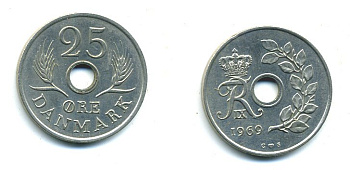 Дания 25 эре 1968 С;S, Фредерик IX (1947-1972) KM 855.1 медно-никель UNC 25-811
