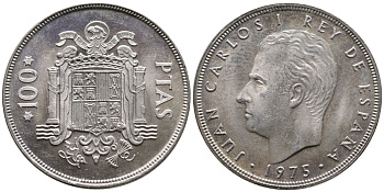 Испания 100 песет 1975 (76) M, Хуан Карлос I (1975-2014) KM 810 медно-никель  UNC   56-722