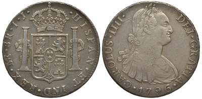 Перу 8 реалов 1796 IJ, монетный двор ME (LIMAE), Карл IIII Испанский (1788-1808) KM 97 серебро 00-00