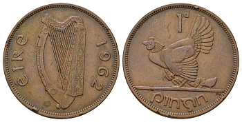 Ирландия 1 пенни 1962 курица с цыплятами KM 11 бронза 4512-1041