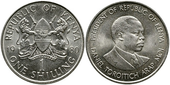 Кения 1 шиллинг 1980 Дэниэл арап Мои KM 20 медно-никель 4529-1044