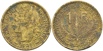 Французский Камерун 1 франк 1925 (а), монетный двор Париж KM 2 алюминиевая бронза 53-1231