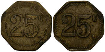 Франция 25 сантимов XIX-XX век ресторанный жетон латунь 4166-454