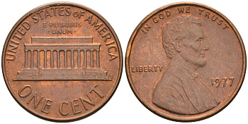 США 1 цент 1977 Линкольн KM 201 медь цинк    4115-324
