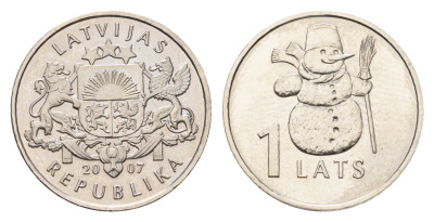 Латвия 1 лат 2007 Снеговик KM 85 медно-никель UNC 4679-335